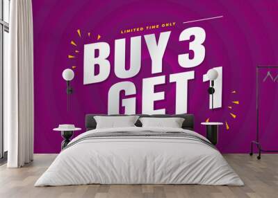 buy 3 get 1 free banner template purple Wall mural