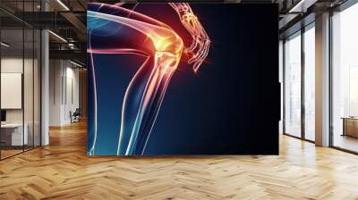 X-ray image of red spot on knee showing pain on black background. Wall mural