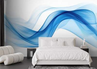 Abstract Blue Flowing Wave Pattern, Elegant abstract design featuring smooth, flowing blue waves on a white background, evoking a sense of movement and calm.
 Wall mural