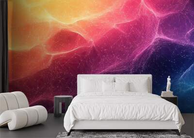 Abstract glowing waves of digital network mesh, Vibrant digital mesh with glowing waveforms, representing futuristic technology, data flow, and dynamic energy in a dark space.
 Wall mural