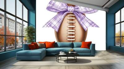 Gingham and plaid footballs with decorative bows, Two footballs, one with purple gingham and another brown with a plaid bow, combining sports and stylish decor for a unique twist.
 Wall mural