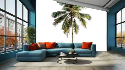 A single coconut palm tree isolated on white, symbolizing tropical vacations and serene beach getaways Wall mural