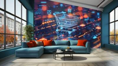 Abstract concept of e-commerce website with product listings and ratings, symbolizing digital retail Wall mural