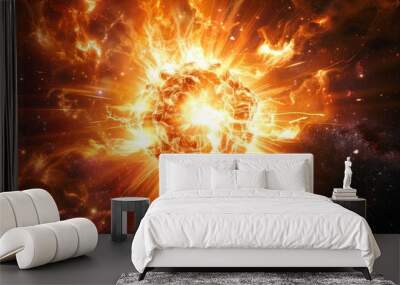 An exploding star releasing a burst of energy and light, illustrating the dramatic event of a supernova Wall mural