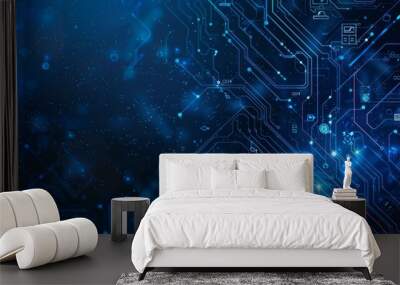 blue tech background with icons and blue wires Wall mural