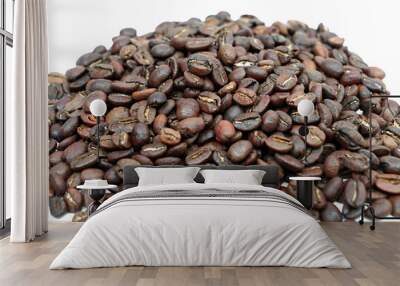 Coffee beans pile on isolated white background Wall mural