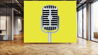 Microphone retro on yellow background Wall mural