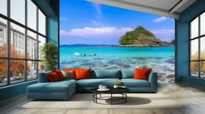 beautiful beach view Koh Chang island seascape at Trad province Eastern of Thailand on blue sky background , Sea island of Thailand landscape Wall mural