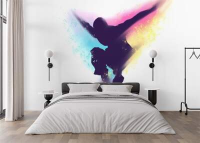 silhouette of a person jumping digital art for card illustration background Wall mural