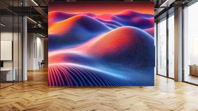 A vibrant landscape featuring colorful waves and gradients, creating a surreal and dreamlike atmosphere of energy and movement. Wall mural