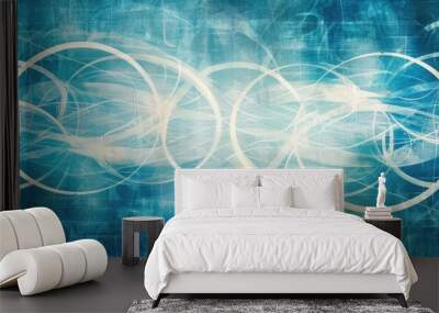 Abstract blue and white glowing circuit lines connected in an intricate pattern over a textured background, symbolizing technology and energy. Wall mural