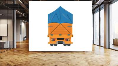 Over loaded truck covered with tarpaulin. Rear view. Simple flat illustration.  Wall mural