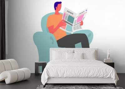 Person reading newspaper. Simple flat illustration  Wall mural