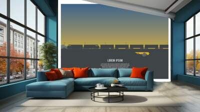 Silhouette of two locomotives hauling container train Wall mural