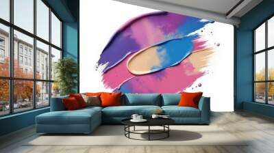 A vibrant, artistic splash of colorful makeup, featuring shades of pink, blue, and purple, blending together in an abstract design. Wall mural