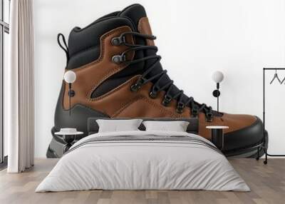 Brown hiking boot on white isolated background Wall mural