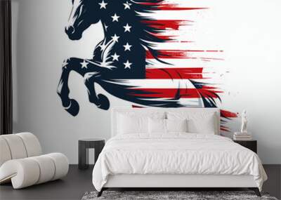 Horse 4th of July patriotic American flag, Cartoon Clipart Vector illustration, Independence day themed Mascot Logo Character Design, presidential election Wall mural