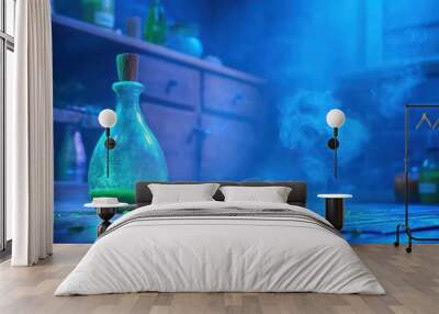 Magical potion with broom, mystical atmosphere. Wall mural