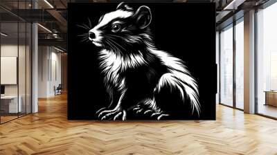 Stylized black and white rodent illustration Wall mural