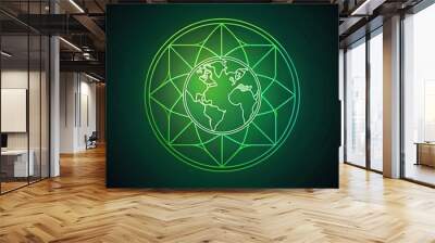 Global Support Symbol - Earth Emblem in Line Art for Unity and Environmental Awareness Wall mural