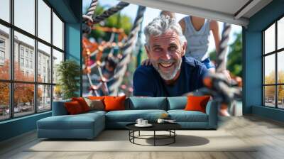 Smiling Grandfather and Grandson on Playground Wall mural