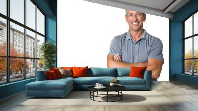 Smiling Middle-Aged Caucasian Man in a Gray Polo Shirt Wall mural