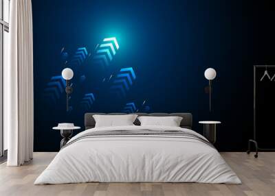 Blue light arrows up on black background, copy space composition, business grow concept. Wall mural