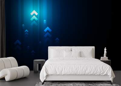 Blue light up arrows on black background illustration, copy space composition, business growth concept. Wall mural