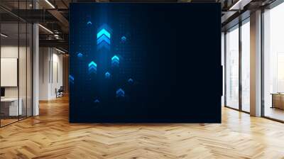 Light arrow up on grid dark background illustration, copy space composition, digital growth concept. Wall mural