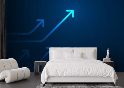 Up arrows on blue background illustration, copy space composition, business growth concept. Wall mural