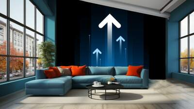 Up light arrows and speed lines on dark blue background, copy space composition, growth competition technology concept. Wall mural