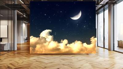 cloudy night sky with moon and star Wall mural