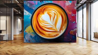 Expressive Swirls of Abstract Latte Art with Vibrant Color Palette Wall mural