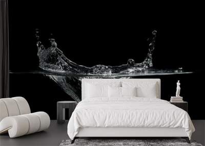 close up of water waves splash and bubbles isolated on black background. Wall mural