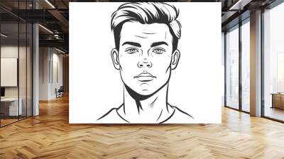 simple line art, vector logo of the face of an attractive man with short hair  on white background AI generated. Wall mural