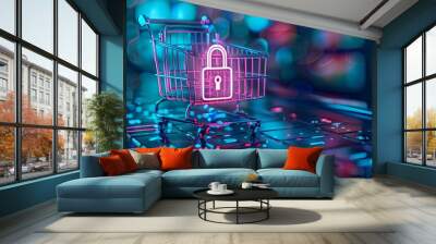 secure Online Transactions: Privacy Assurance, privacy assurance in online transactions with an image depicting a secure padlock icon beside a payment gateway or shopping cart Wall mural