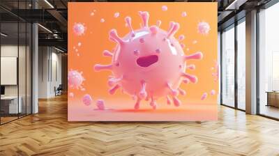 A cheerful, cartoonish virus character against a vibrant background. Wall mural