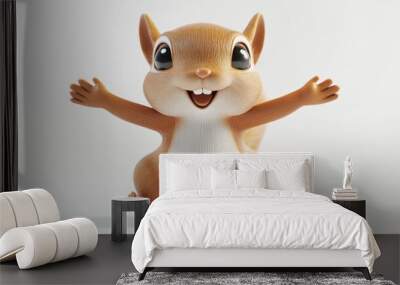 A cheerful cartoon squirrel with a joyful expression, arms outstretched in excitement. Wall mural