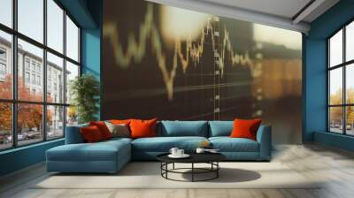 A close-up of a stock market graph displaying financial data trends. Wall mural