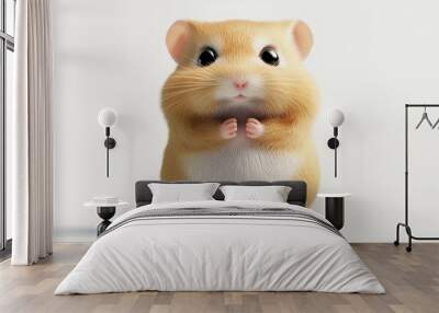 A cute, fluffy hamster with a round body and small paws, looking curiously at the viewer. Wall mural