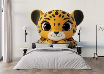 A cute cartoon leopard character with big eyes and a playful expression. Wall mural