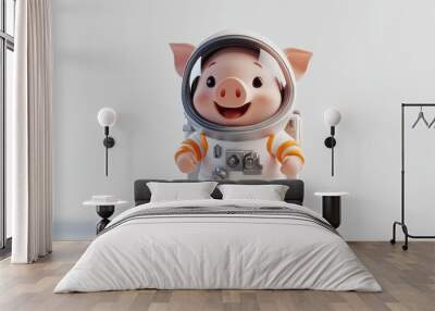 A cute cartoon pig in an astronaut suit, smiling and ready for space exploration. Wall mural