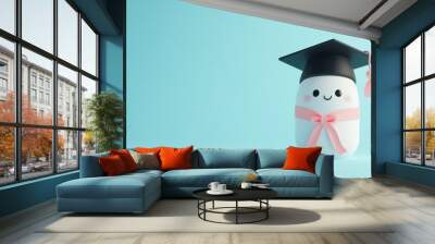 A cute graduate character with a cap and bow, symbolizing achievement and celebration. Wall mural