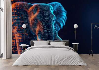 A digital representation of an elephant with a futuristic design and binary code elements. Wall mural