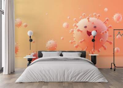 A playful illustration of cartoonish virus particles with happy expressions. Wall mural