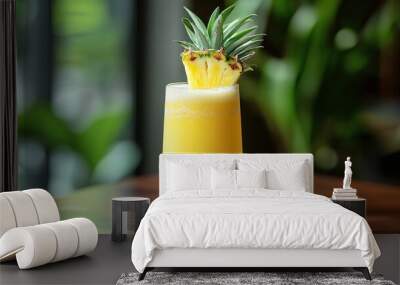 A refreshing tropical drink garnished with a pineapple slice, served in a tall glass. Wall mural