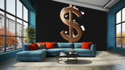 A shiny gold dollar sign symbolizing wealth and finance against a dark background. Wall mural