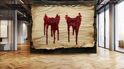 A stained parchment with two blood-like drips, suggesting a dramatic or mysterious theme. Wall mural