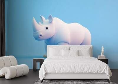 A stylized, cartoonish rhinoceros in a minimalistic blue background. Wall mural