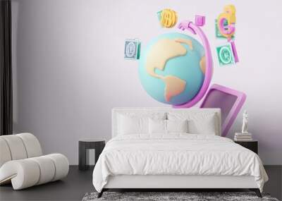 A stylized globe and laptop representing digital finance and global connectivity. Wall mural